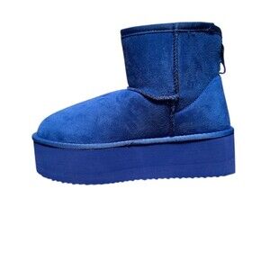 Robbin Girl Blue Platform Ankle Boots Faux Fur Lined Slip-On Womens 7.5